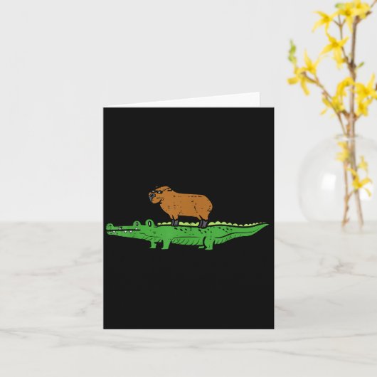 Capybara On Crocodile Capy Alligator Rodent Men Wo Kaart (Gele Bloem)