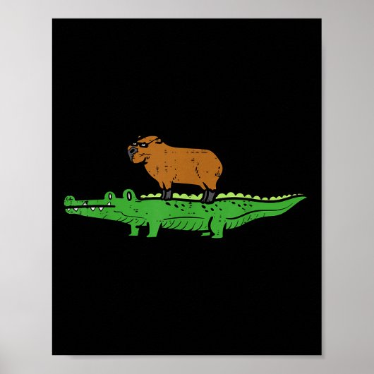 Capybara On Crocodile Capy Alligator Rodent Men Wo Poster (Voorkant)
