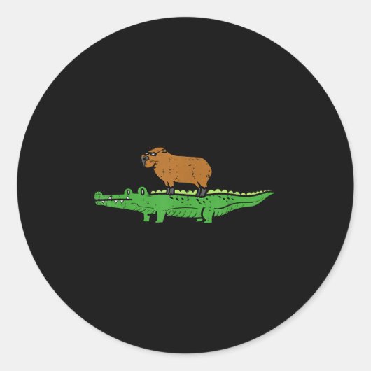 Capybara On Crocodile Capy Alligator Rodent Men Wo Ronde Sticker (Voorkant)