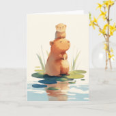 Capybara Ontspant Met Vriend Kaart (Gele Bloem)
