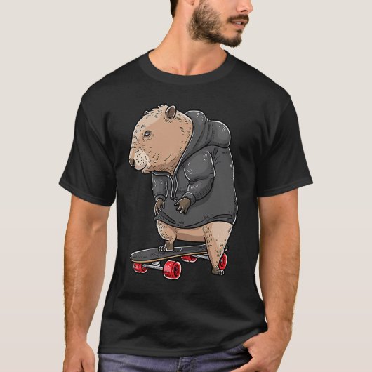 Capybara op een skateboard Rodent Skateboarde T-shirt (Voorkant)