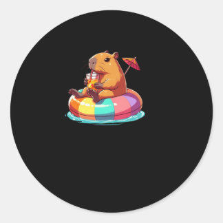 Capybara op vakantie drijvend met een staart Stick Ronde Sticker