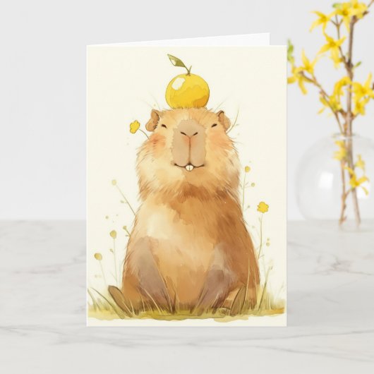 Capybara Oranje je blij Kaart (Gele Bloem)