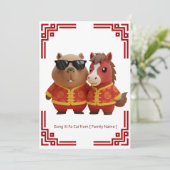 Capybara & Paard Maan Nieuwjaar Kaart (Staand voorkant)