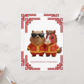 Capybara & Paard Maan Nieuwjaar Kaart (Voorkant / Achterkant in situ)