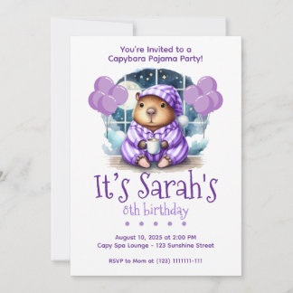  Capybara Pajama Birthday Party Invitation  Kaart