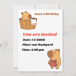 Capybara Party Invitation Kaart | Leuke verjaardag
