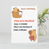 Capybara Party Invitation Kaart | Leuke verjaardag (Staand voorkant)
