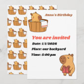 Capybara Party Invitation Kaart | Leuke verjaardag (Voorkant / Achterkant)
