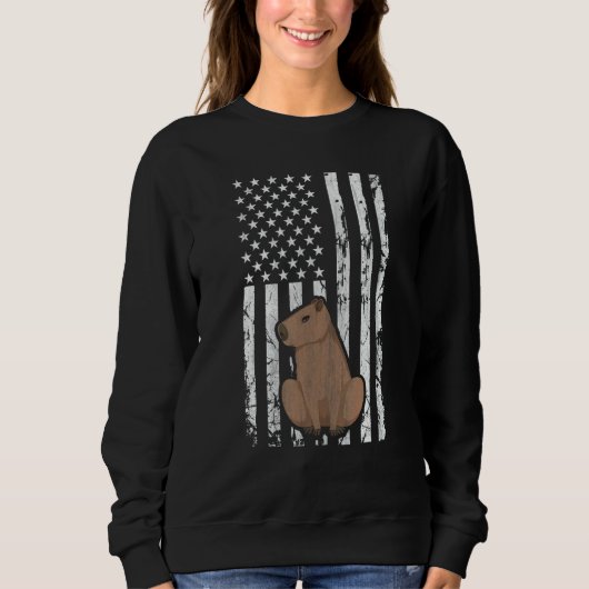 Capybara Patriotic American Flag Vintage Trui (Voorkant)