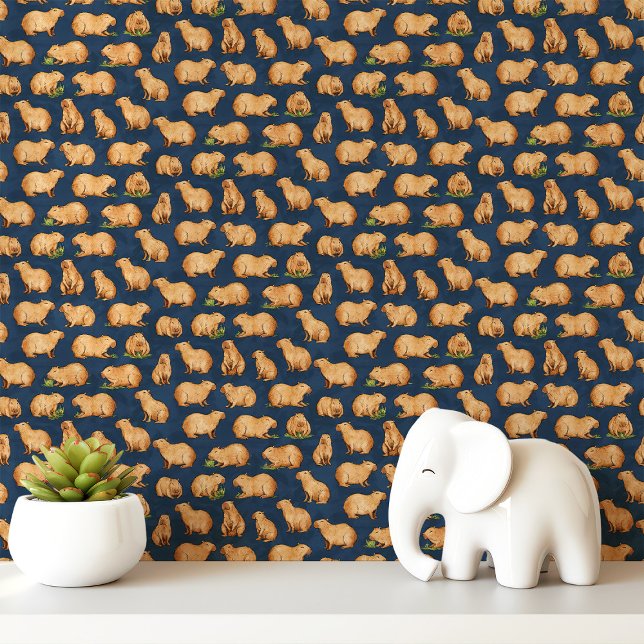 Capybara Patroon op Marineblauw Behang (Creator heeft geüpload)
