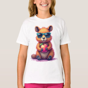 "Capybara Perziken Vintage Vinylplaten T-Shirt voo