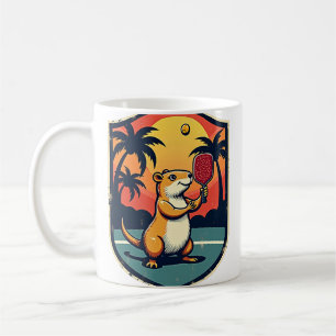 Capybara Pickleball Club Retro Logo Zonsondergang Koffiemok