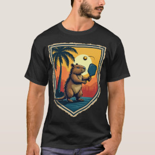 Capybara Pickleball Club Retro Logo Zonsondergang T-shirt