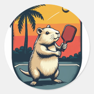 Capybara Pickleball Club Retro Sportlogo Ronde Sticker