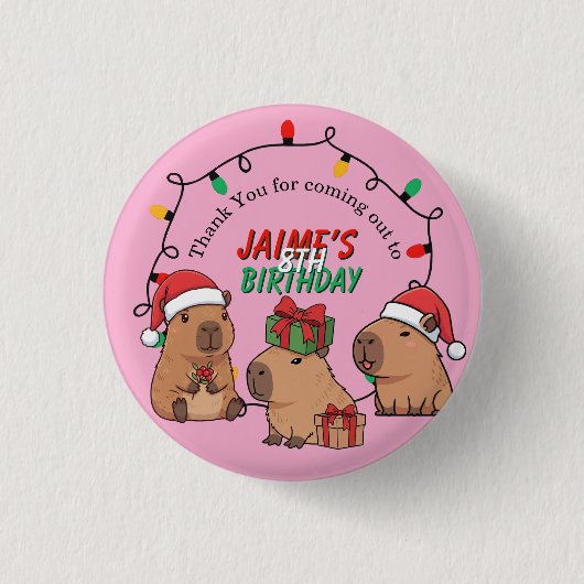 Capybara Pink Christmas Holiday Birthday Ronde Button 3,2 Cm (Voorkant)