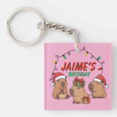 Capybara Pink Christmas Holiday Birthday Sleutelhanger (voorkant)