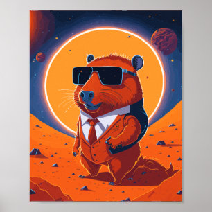 Capybara Planet Mars Grappig Modern Poster