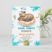 Capybara Pool Party Birthday Invitation Kaart (Staand voorkant)