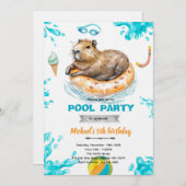 Capybara Pool Party Birthday Invitation Kaart (Voorkant / Achterkant)