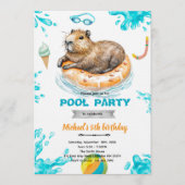 Capybara Pool Party Birthday Invitation Kaart (Voorkant)