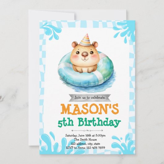 Capybara pool party uitnodiging (Voorkant)