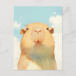 Capybara Portret met Zonnige Blauwe Lucht en Wolke Briefkaart