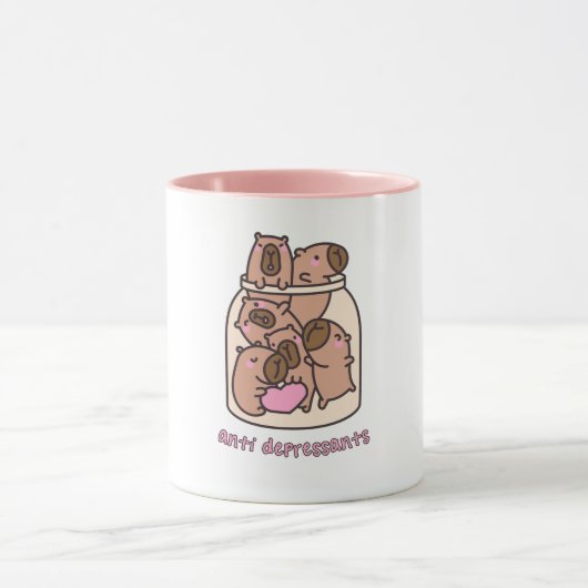 Capybara-pot Kunst - "Anti-depressiva" Whimsical Mok (Midden)
