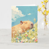 Capybara Power Nap Kaart (Gele Bloem)