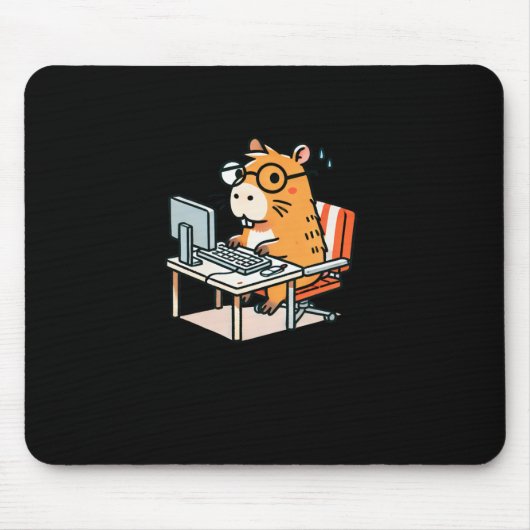 Capybara-programmeur die aan de computerstick werk muismat (Voorkant)