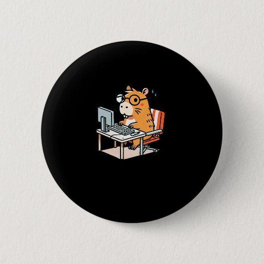 Capybara-programmeur die aan de computerstick werk ronde button 5,7 cm (Voorkant)