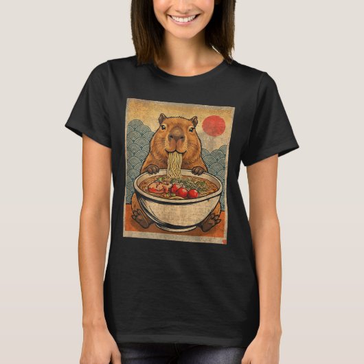 Capybara Ramen Japanese Funny Graphic Kawaii Anime T-shirt (Voorkant)