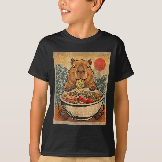Capybara Ramen Japanese Funny Graphic Kawaii Anime T-shirt (Voorkant)