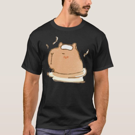 Capybara relaxing in een hot spring-Sticker T-shirt (Voorkant)