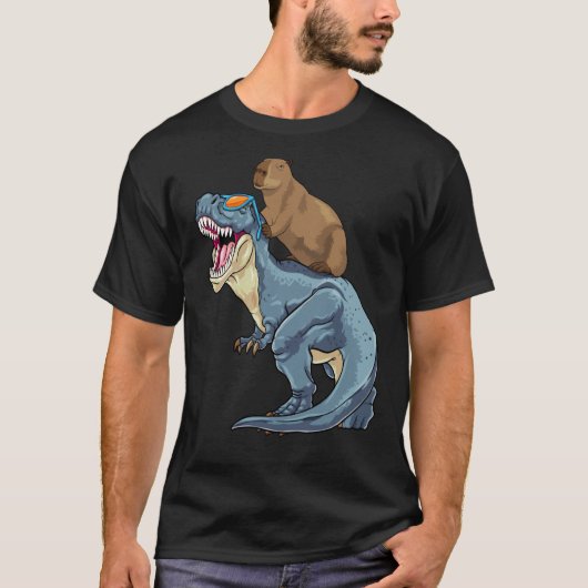 Capybara Riding Dinosaur Rex Capibara Dino Rodent T-shirt (Voorkant)