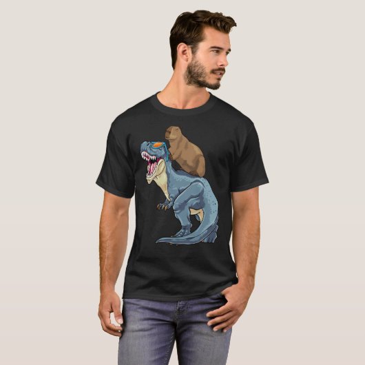 Capybara Riding Dinosaur Rex Capibara Dino Rodent  T-shirt (Voorkant volledig)
