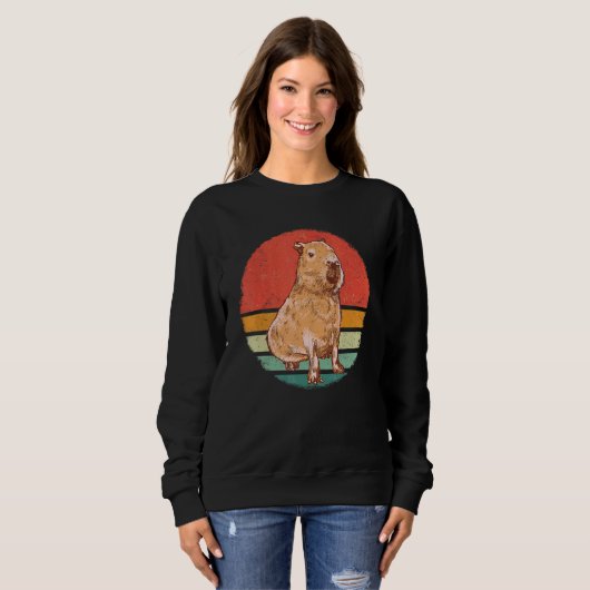 Capybara Rodent Animal Retro Sunset Trui (Voorkant volledig)