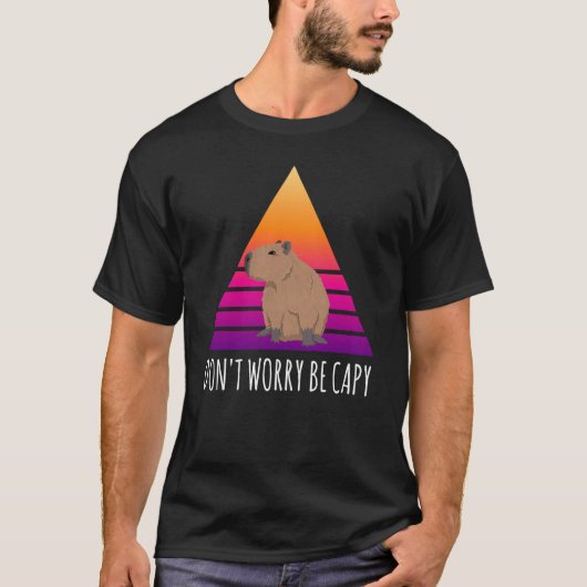 Capybara Rodent Dont Worry Capy Retro Sunset Vinta T-shirt (Voorkant)