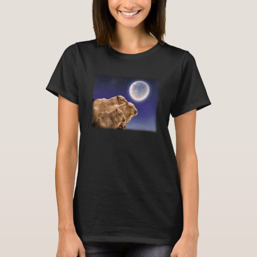 Capybara Rodents Three Capybaras Moon Animal T-shirt (Voorkant)
