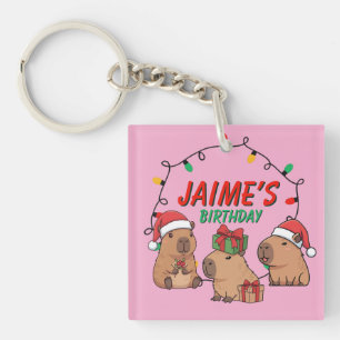 Capybara Roze Kerstmis Verjaardag Sleutelhanger