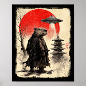 Capybara Samurai Retro Ufo Japanese Warrior Tenshu Poster (Voorkant)