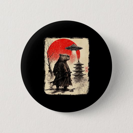 Capybara Samurai Retro Ufo Japanese Warrior Tenshu Ronde Button 5,7 Cm (Voorkant)