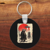 Capybara Samurai Retro Ufo Japanese Warrior Tenshu Sleutelhanger (Voorkant)