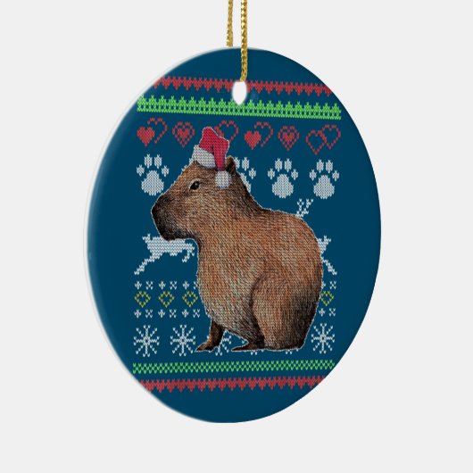 Capybara Santa-Claus Ugly KerstSweater Holida Keramisch Ornament (Rechts)
