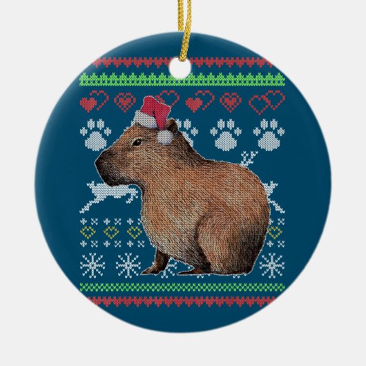 Capybara Santa-Claus Ugly KerstSweater Holida Keramisch Ornament (Voorkant)