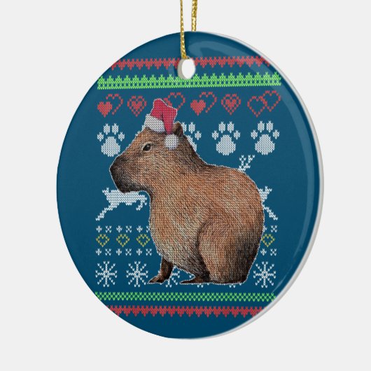Capybara Santa-Claus Ugly KerstSweater Holida Keramisch Ornament (Links)