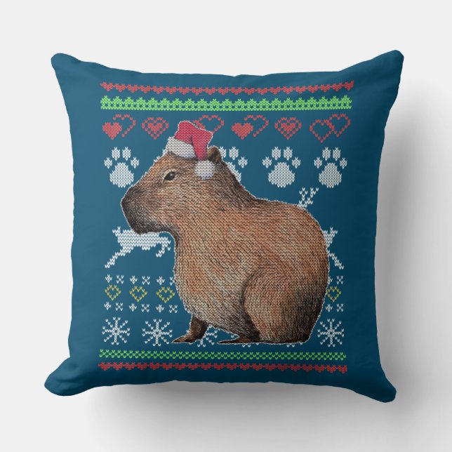 Capybara Santa-Claus Ugly KerstSweater Holida Kussen (Voorkant)