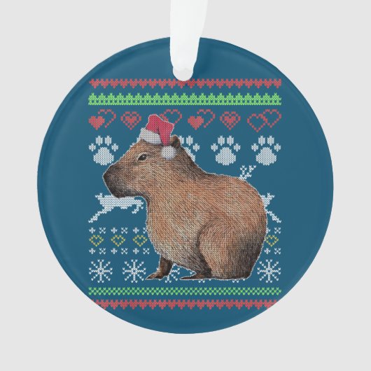 Capybara Santa-Claus Ugly KerstSweater Holida Ornament (voorkant)