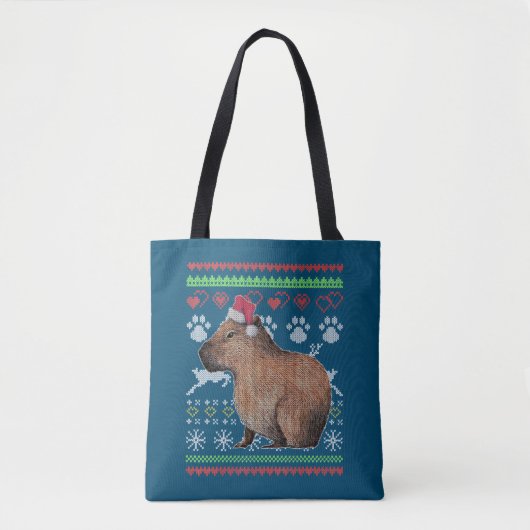 Capybara Santa-Claus Ugly KerstSweater Holida Tote Bag (Voorkant)