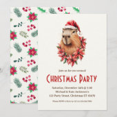 Capybara Santa Hat Poinsettias Kerstfeest Kaart (Voorkant / Achterkant)